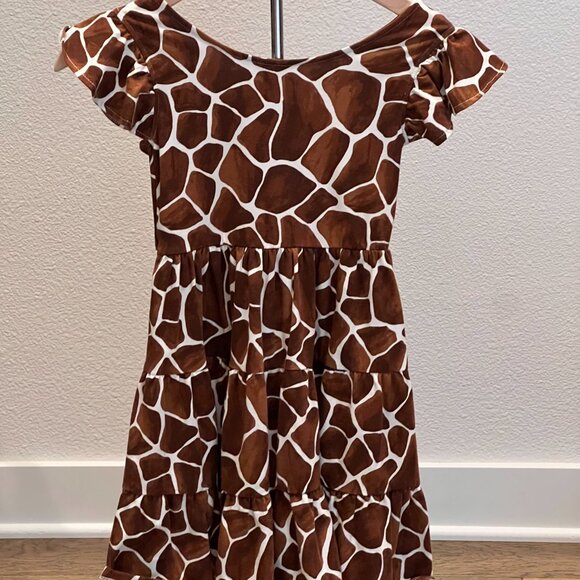 Janie and Jack Brown Giraffe Print Ruffle Sleeve Dress - NWT - Picture 2 of 6